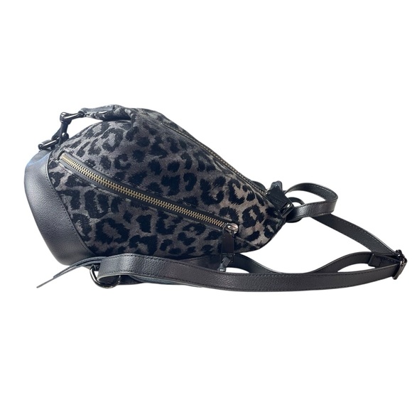 Rebecca Minkoff Julian Mini Flock Fabric Leopard Backpack Bag Leather Trim Black main image 5